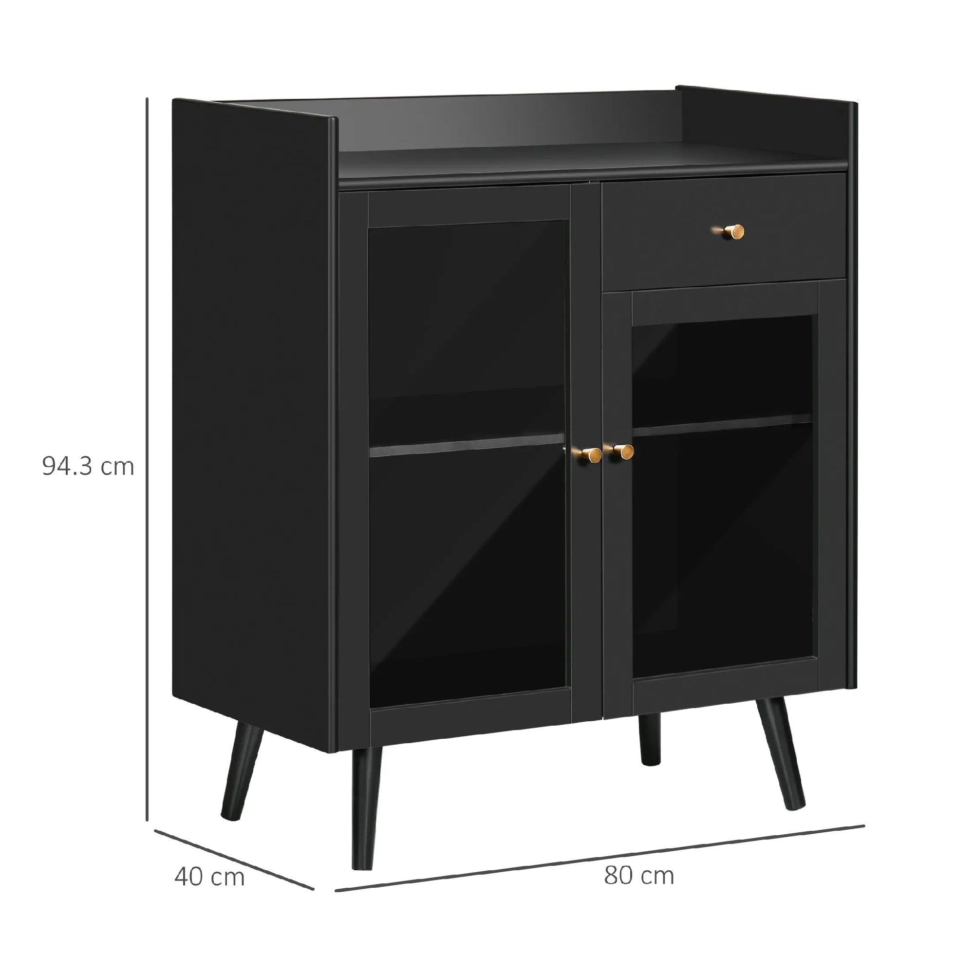 Mobile 2 Ante Ripiano Regolabile e Spazi Aperti in Legno MDF 80x40x94.3cm Nero