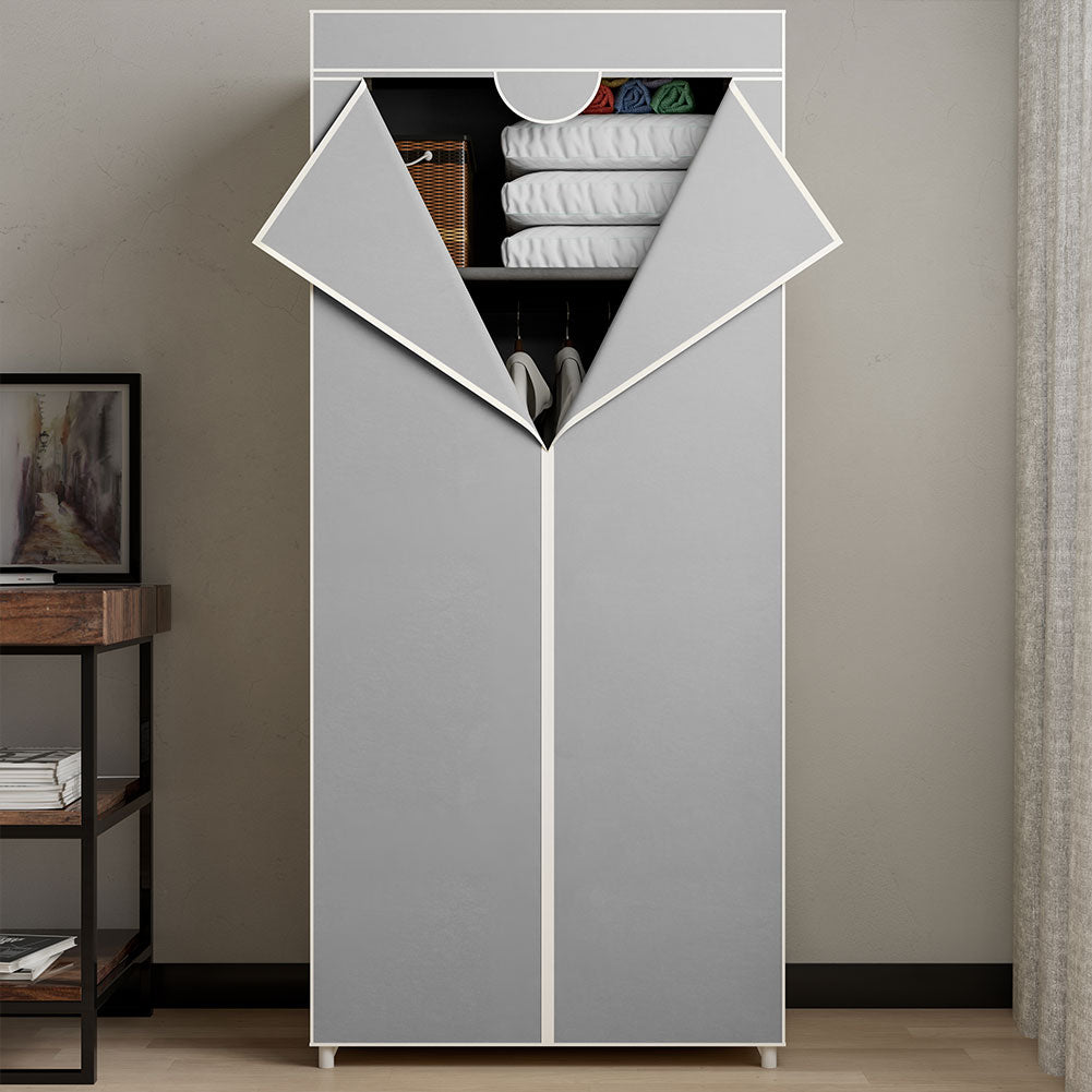 Armadio in Tessuto TNT Guardaroba Appendiabiti con Ripiano 70x46H160 cm Grigio