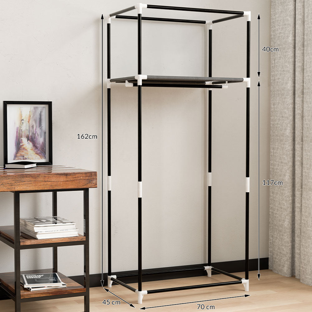 Armadio in Tessuto TNT Guardaroba Appendiabiti con Ripiano 70x46H160 cm Grigio