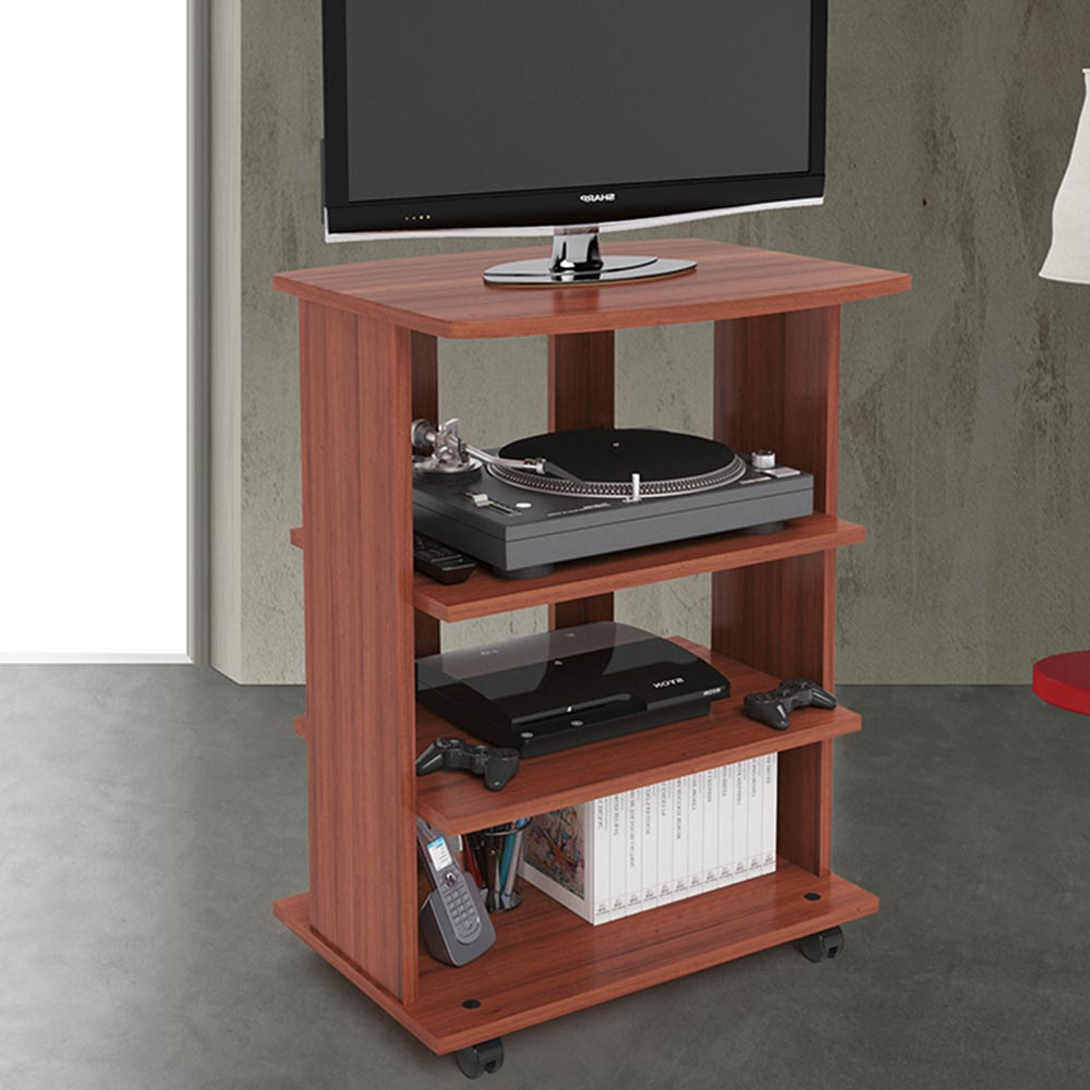 Mobile Multiuso in Legno Nobilitato 3 Ripiani e 4 Ruote Ciliegio 60x45 H80cm