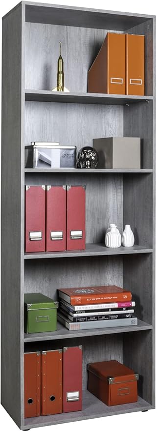 Libreria 4 ripiani Regolabili 69x35x200H Grigio Cemento Made in Italy - Composad