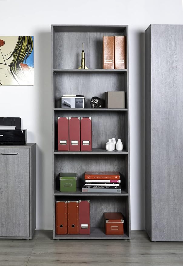 Libreria 4 ripiani Regolabili 69x35x200H Grigio Cemento Made in Italy - Composad