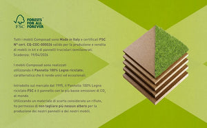 Libreria 4 ripiani Regolabili 69x35x200H Grigio Cemento Made in Italy - Composad