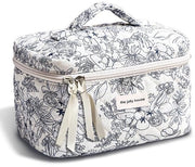 Set di borse cosmetiche per donne, borsa di makeup a fiori, borsa di makeup estetica, borse da toeletta imbottite, borsa di bellezza, cotone, fiori azzurri (grande)