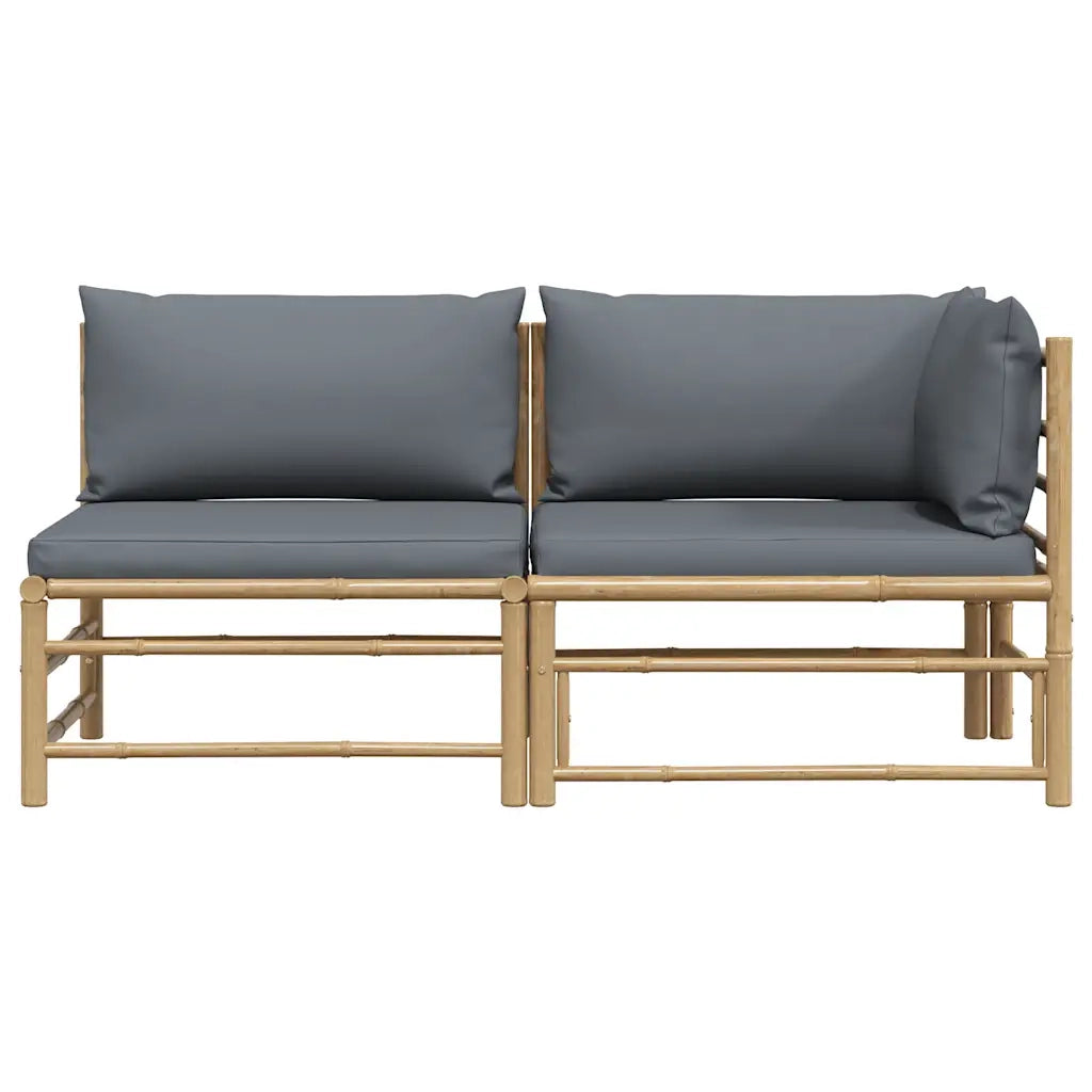 Set Divani da Giardino 2 pz con Cuscini Grigio Scuro in Bambù 313151