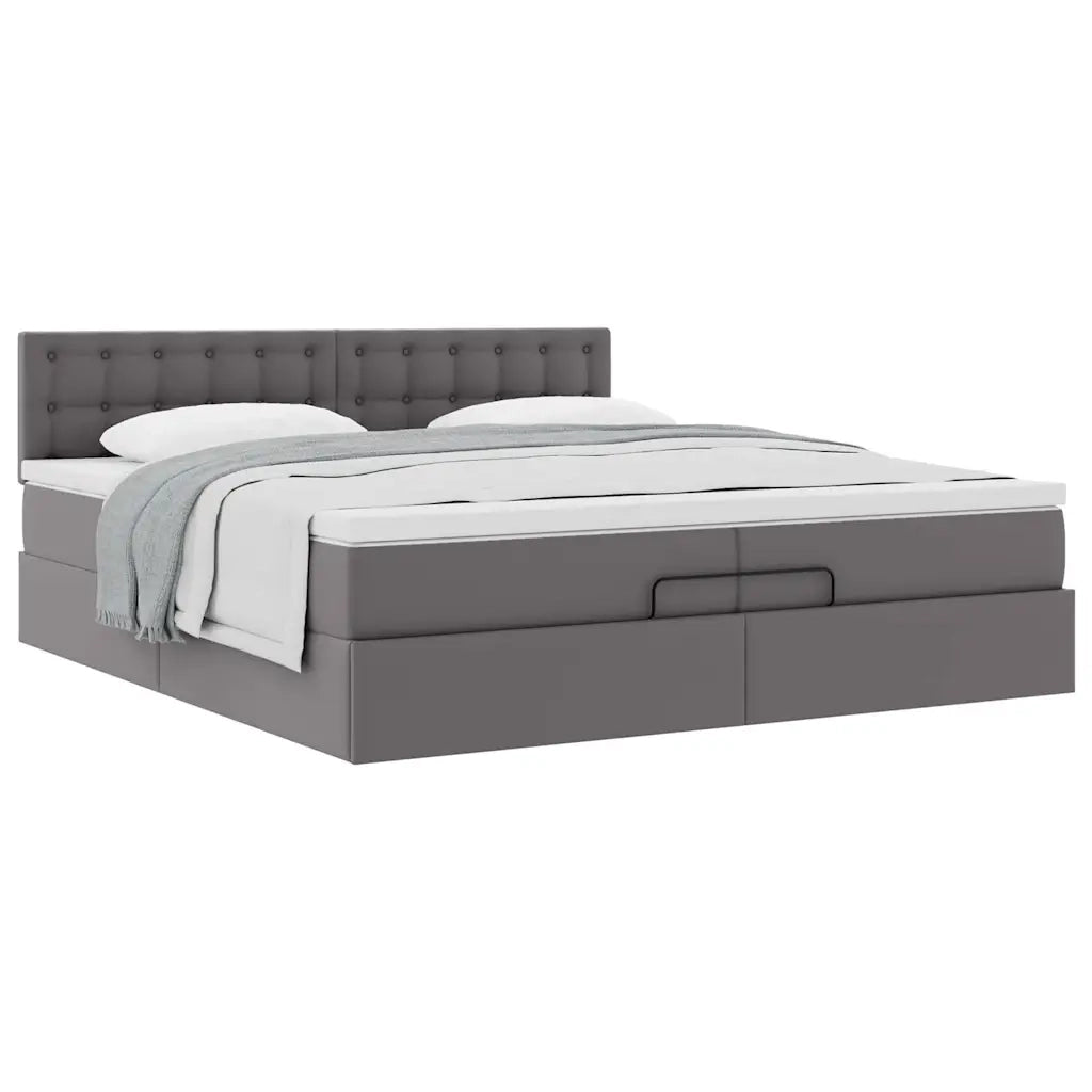 Struttura Letto Pouf con Materassi Grigio 200x200 cm Similpelle 3311326