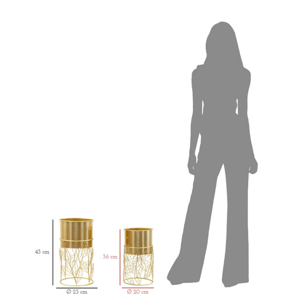 Set di 2 Vasi per Piante VKH393, Oro, Metallo, 23x23x43 cm