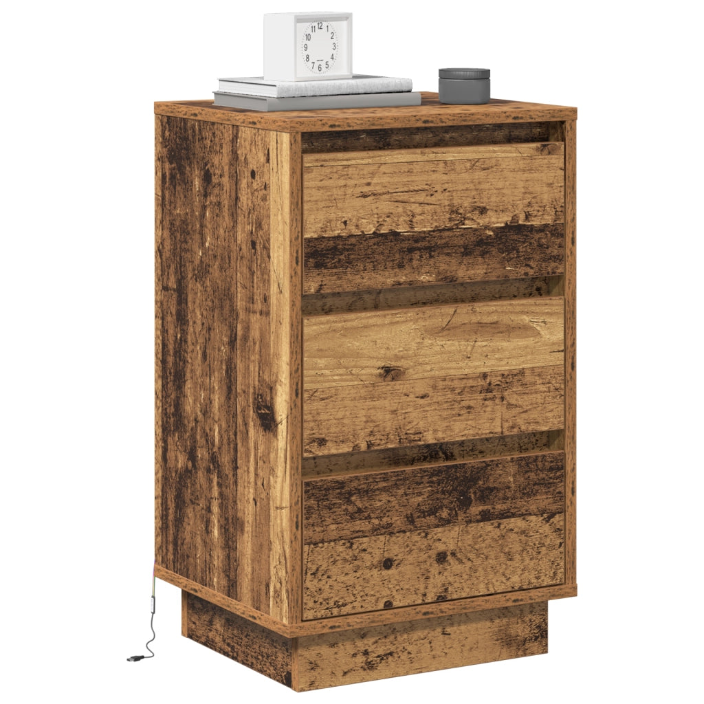 Comodino con LED Legno antico 39x34,5x65 cm Legno ingegnerizzato