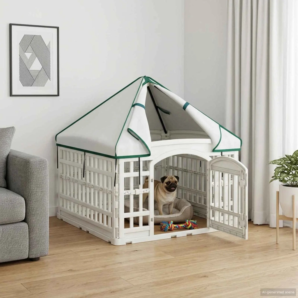 Pannello per cani a 4 sezioni con tetto Bianco 88 x 58 cm 42027220