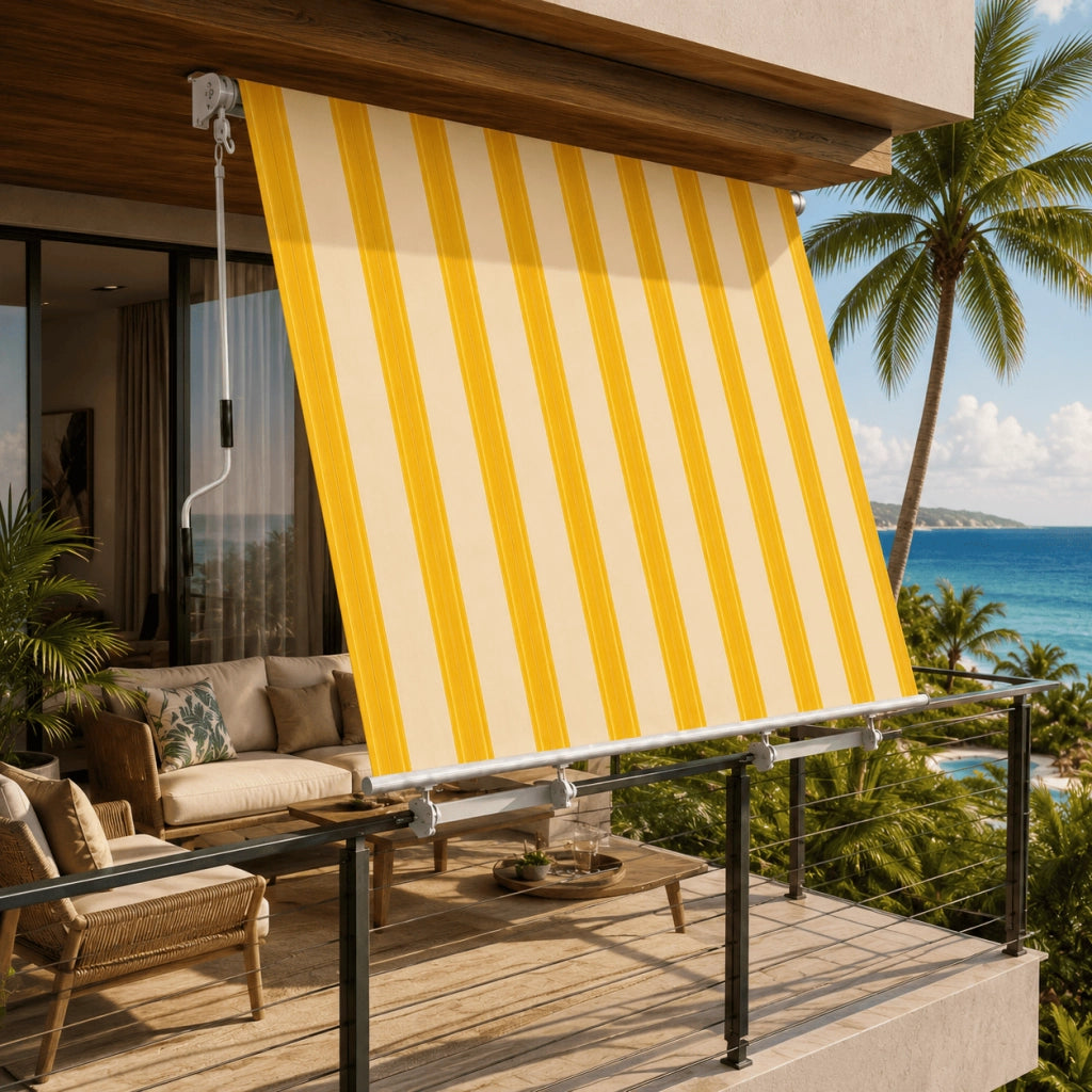 Telo Di Ricambio Per Tenda Da Balcone In Poliestere 280 G Mq Tessuto Resistente Agli Agenti Atmosferici Con Protezione Solare E Privacy Per Uso Spazi Esterni 295 X 250 Cm Giallo E Beige