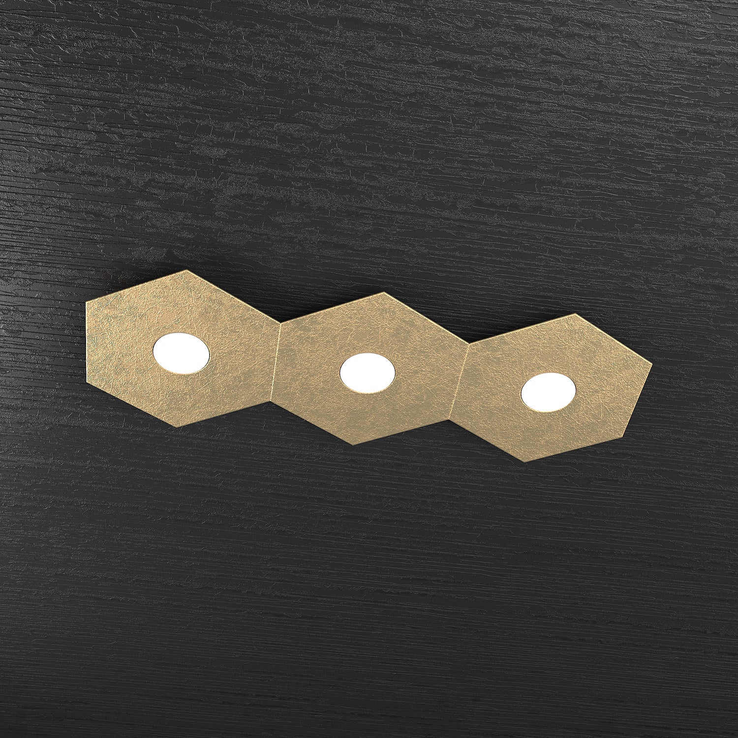 Applique Industrial-Minimal Hexagon Metallo Foglia Oro 3 Luci Gx53