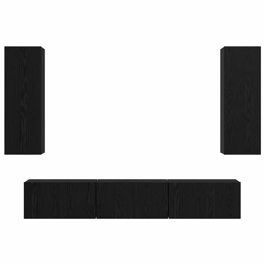 Set mobile TV 5 pz-Credenza per TV Rovere Nero Legno multistrato 696364