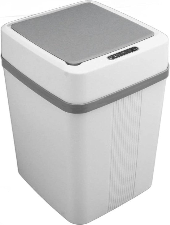 Contenitore per rifiuti con coperchio - Sensore di rifiuti - Smaltimento di rifiuti senza contatto - Sensore di movimento automatico - 12 litri - Bianco
