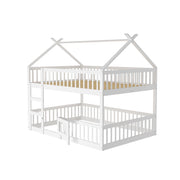 Letto a Castello 140x200 cm con Scala; Porta Apribile e Sponda in Legno Bianco