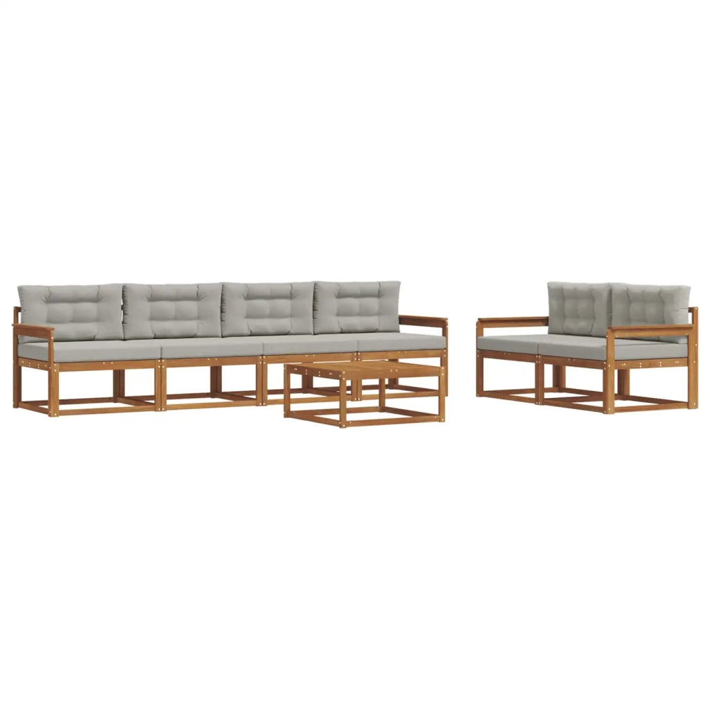 Set di divani da esterno 7 pcs Grigio Naturale e Chiaro