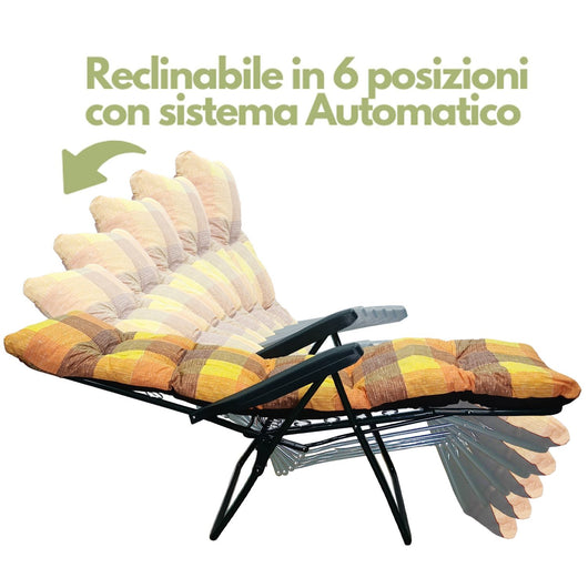 Marvin Sdraio da Giardino con Poggiapiedi Reclinabile Regolabile in 6 Posizioni Flock Poltrona con Cusc MARRONE A QUADRI