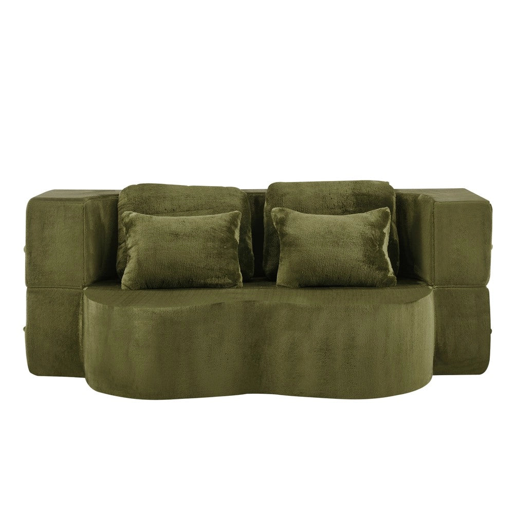 Divano Letto Pieghevole Verde ¨C Xylo ¨C Flanella, Schiuma ad Alta Densit¨¤, 4 Cuscini
