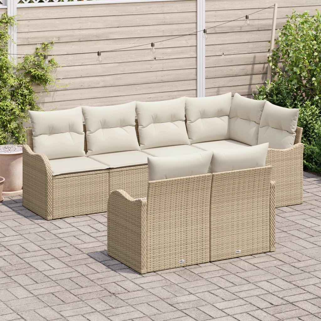 Set Divano da Giardino  7 Pezzi con Cuscini Beige Polyrattan