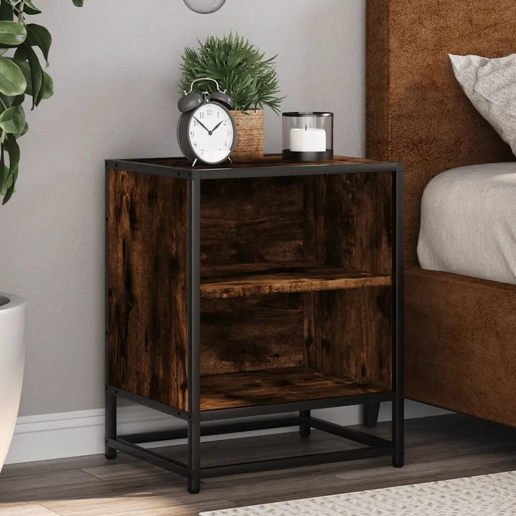 Comodino Rovere Fumo 40x31x50 cm Legno Multistrato e Metallo 848703
