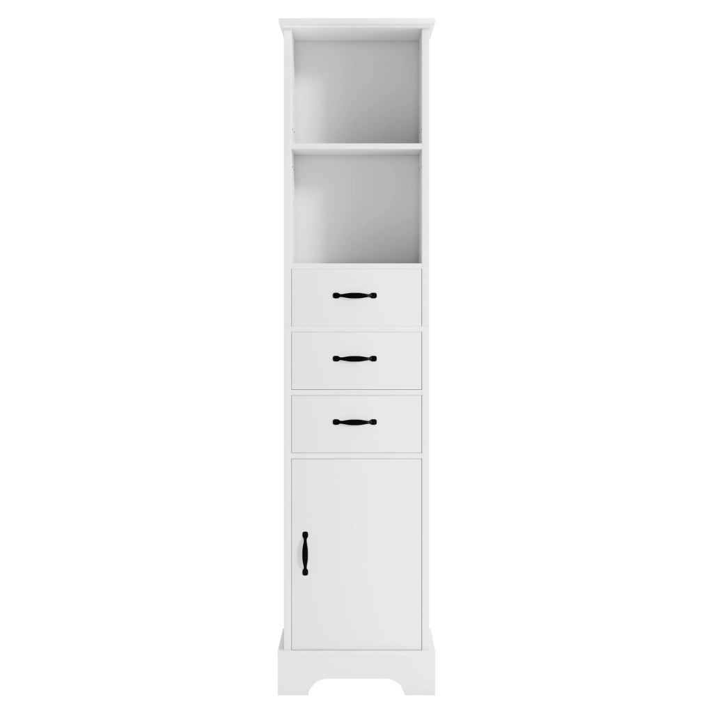 Mobile bagno bianco 38 x 26 x 172,5 cm con 3 cassetti, ripiani regolabili e anta