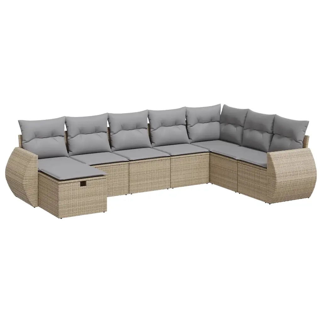 Set Divano da Giardino 8 pz con Cuscini Beige in Polyrattan 3325635
