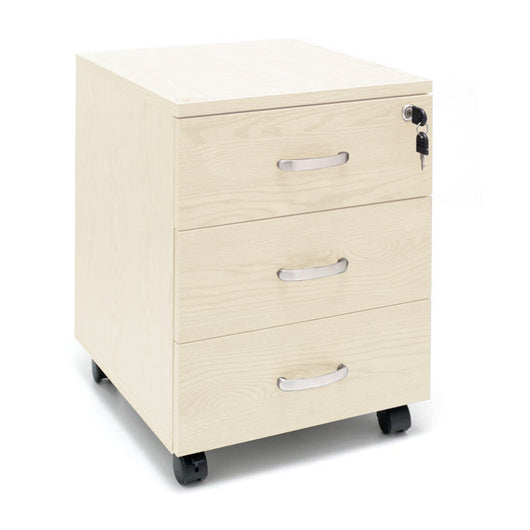 Marvin Cassettiera Ufficio In Legno Chiave Sicurezza Con Ruote Per Scrivania Tavolo 3 Cassetti Ripiani Beige