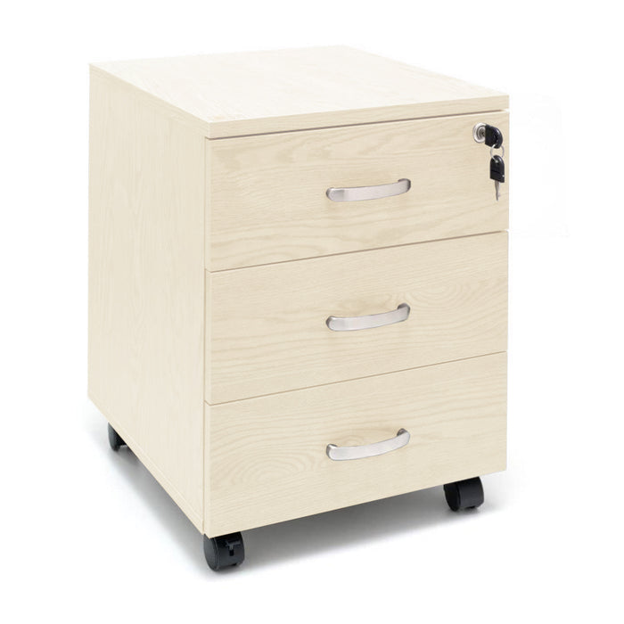 Marvin Cassettiera Ufficio In Legno Chiave Sicurezza Con Ruote Per Scrivania Tavolo 3 Cassetti Ripiani Beige