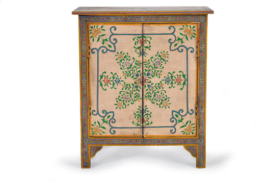 Mobiletto a 2 ante in massello di mango dipinto a mano