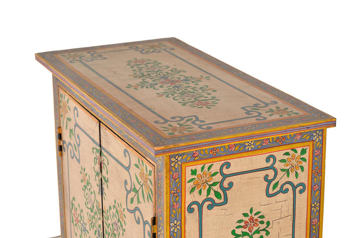 Mobiletto a 2 ante in massello di mango dipinto a mano