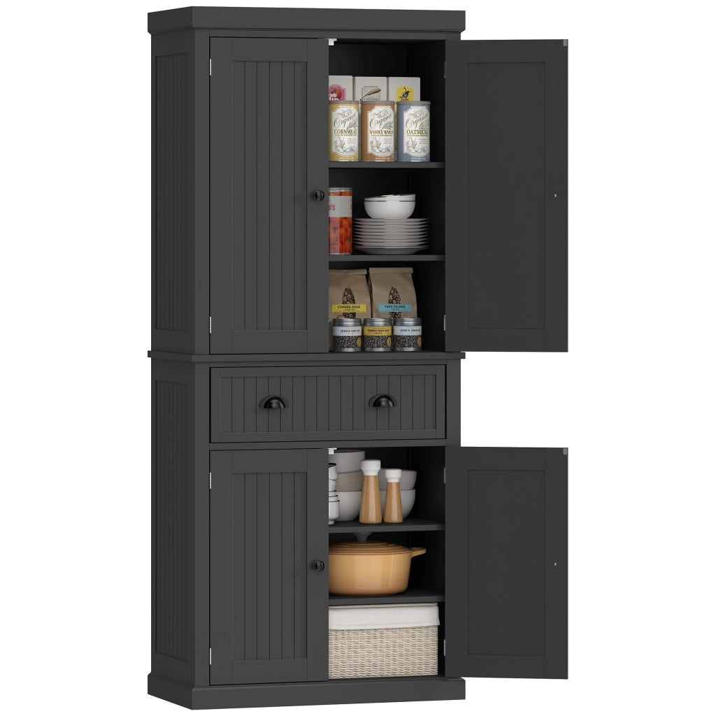 Credenza Cucina con 4 Porte e Cassetto ¨C Zephmum ¨C Nero 76.2x40.2x183 cm
