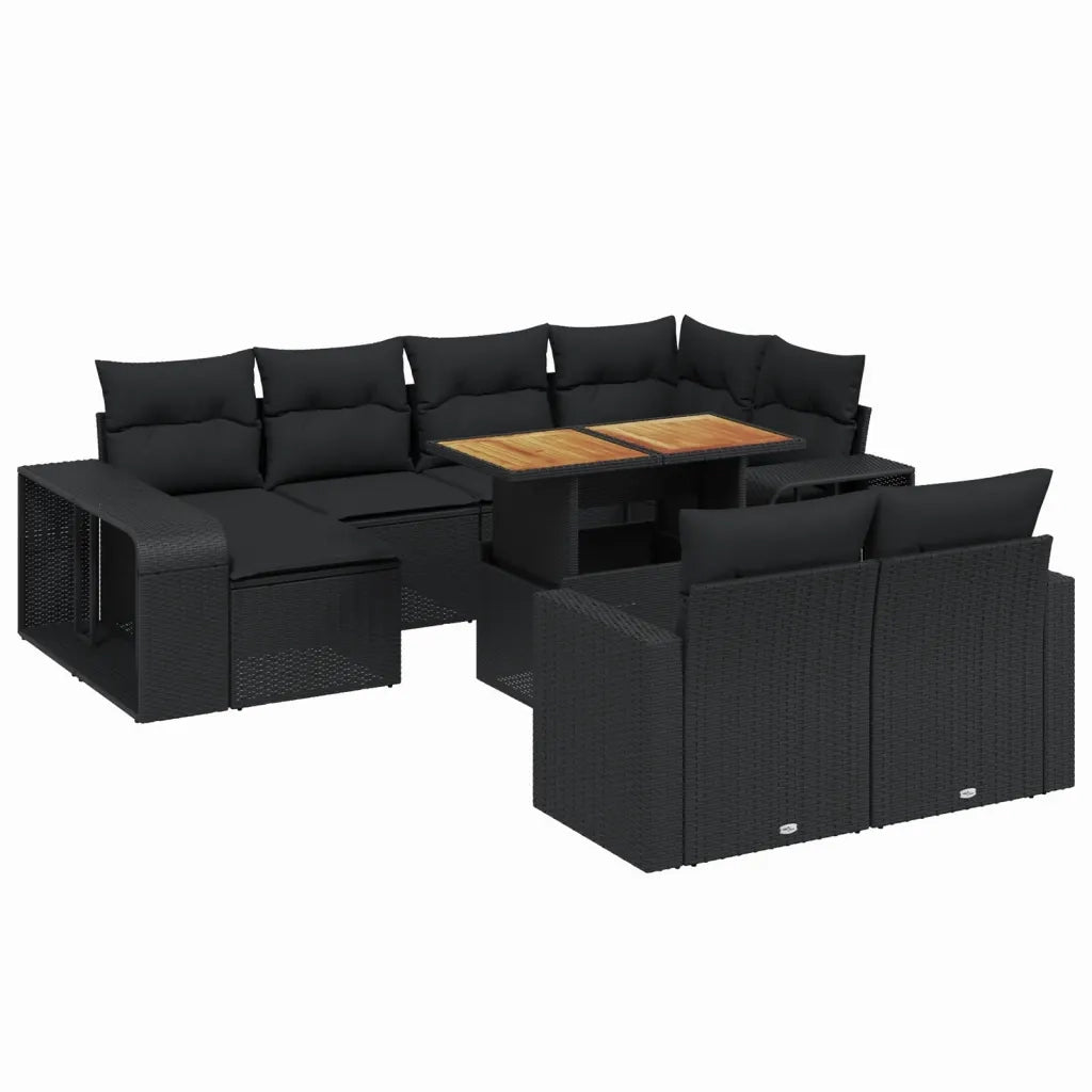 Set Divani da Giardino 11 pz con Cuscini in Polyrattan Nero 3274588