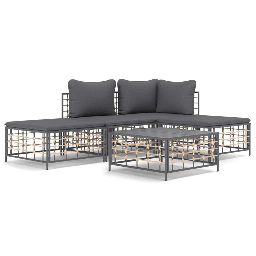 Set Divani da Giardino 5 pz con Cuscini Antracite in Polyrattan 3186729