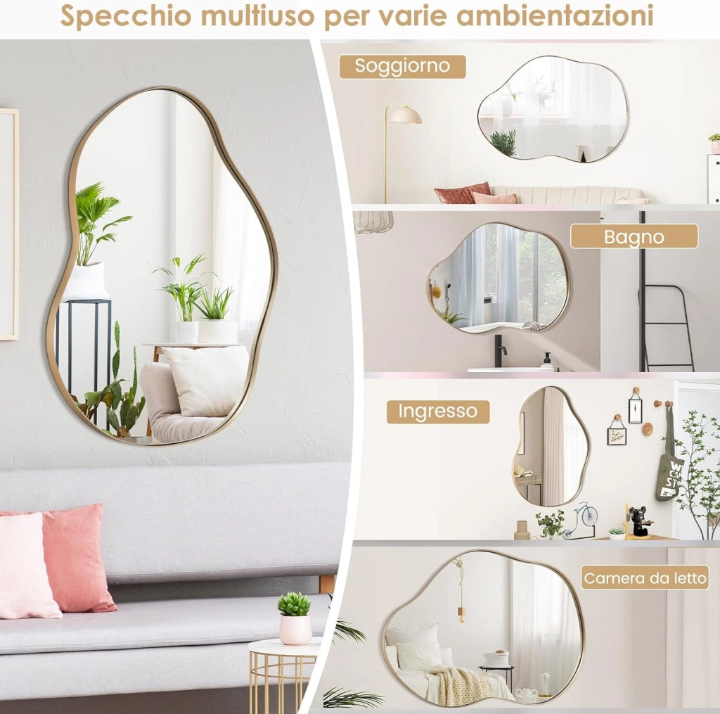 Specchio da Parete 78x56 cm, Specchio da Bagno a Forma Irregolare con Base Posteriore Premium, Specchio Decorativo per Soggiorno Ingresso Bagno (78 x 56 cm)