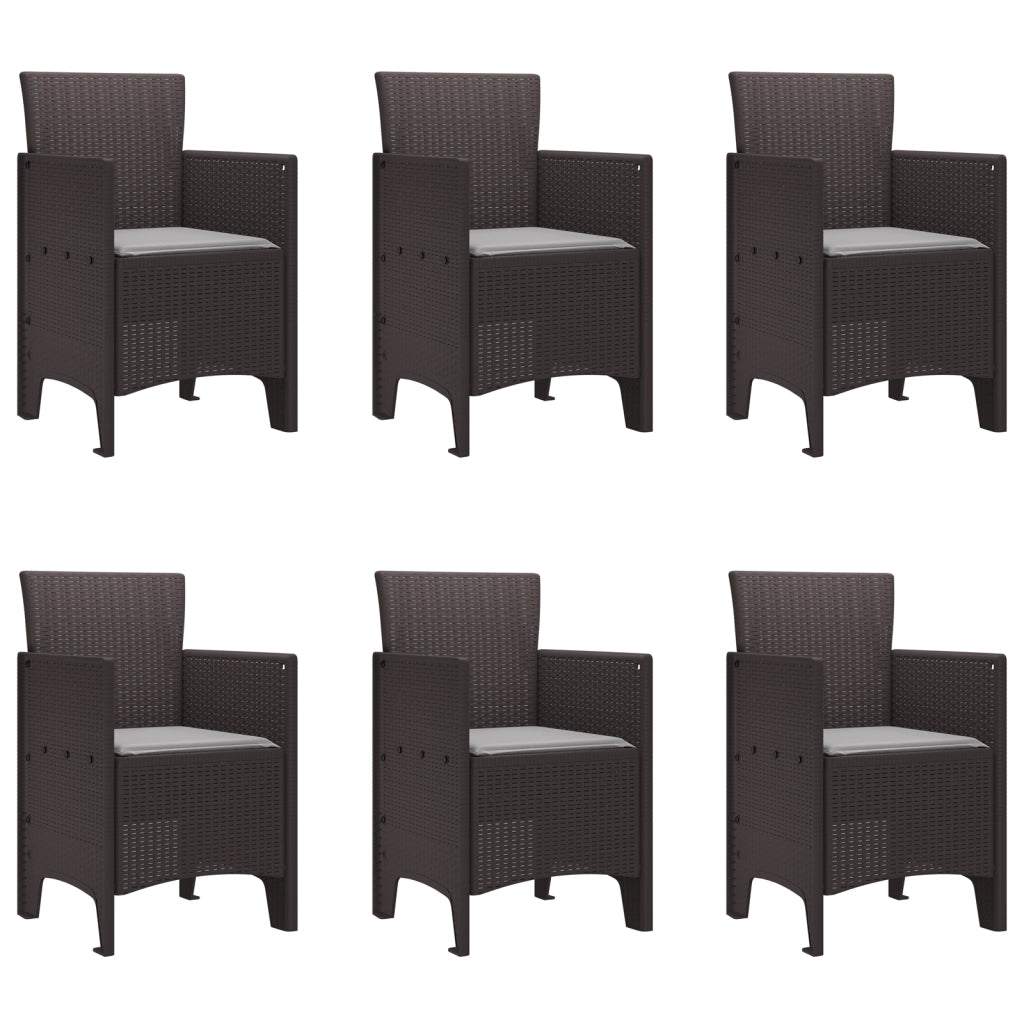 Set pranzo giardino 7 pezzi con cuscini marrone in polyrattan