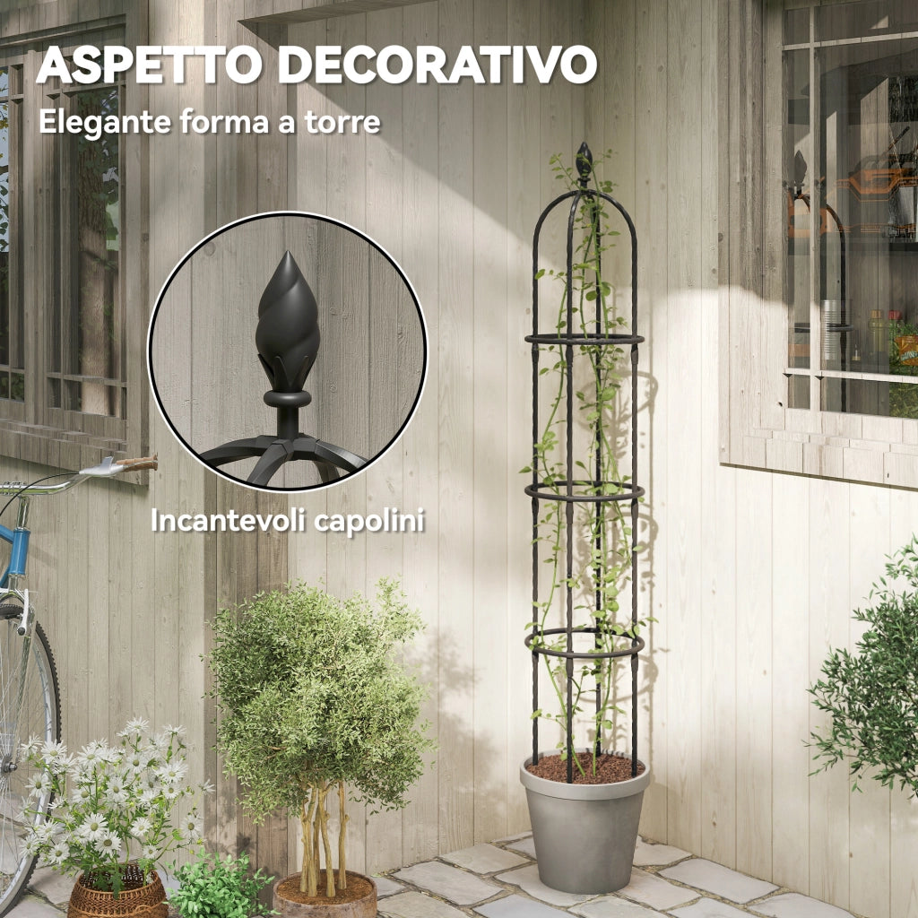 Supporti per Piante Rampicanti Set 2 Pezzi ¨C zephmum ¨C Acciaio Antiruggine Nero 1.7 m