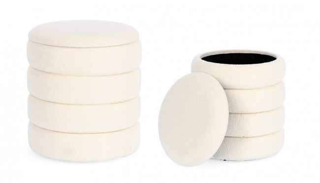 Pouf Contenitore Bouclé Bianco Moderno da Interno - JACKSON