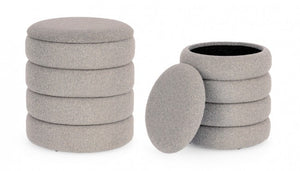 Pouf Contenitore Bouclé Grigio Moderno da Interno - JACKSON