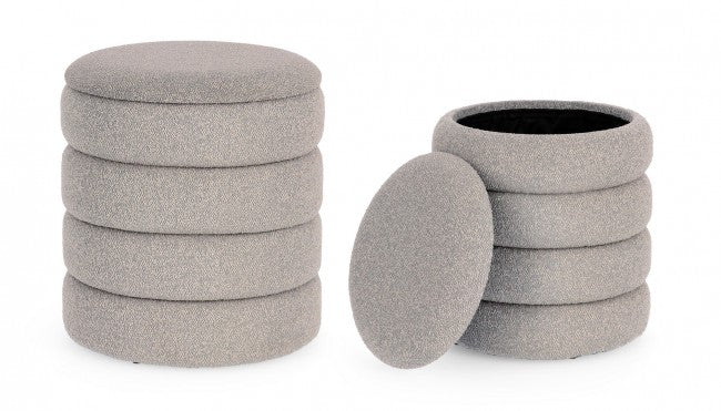 Pouf Contenitore Bouclé Grigio Moderno da Interno - JACKSON