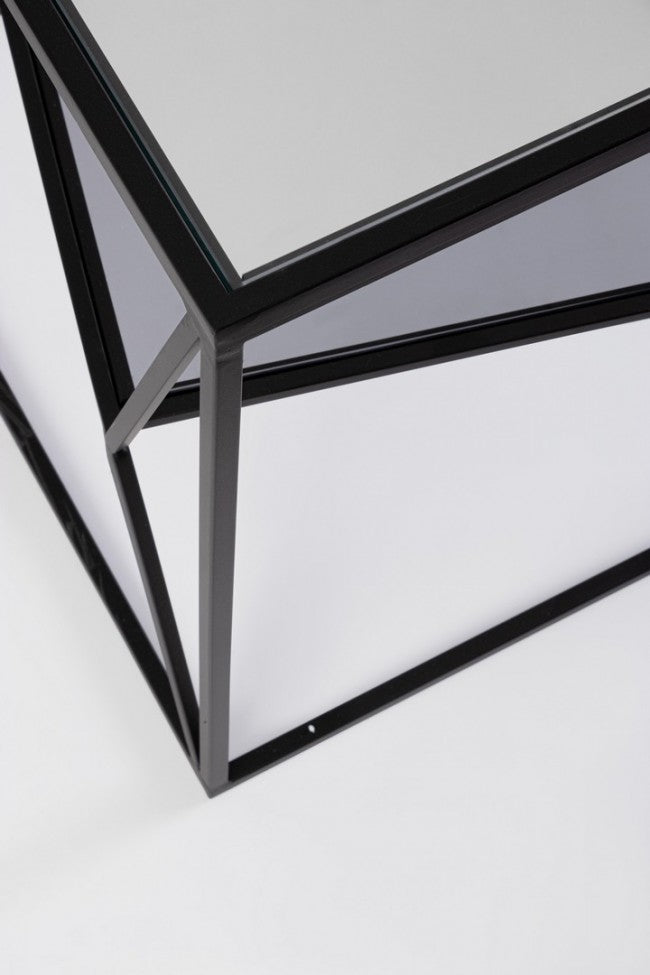 Tavolino in Vetro Nero Stile Industriale da Interno 45x45 - KATHERINE