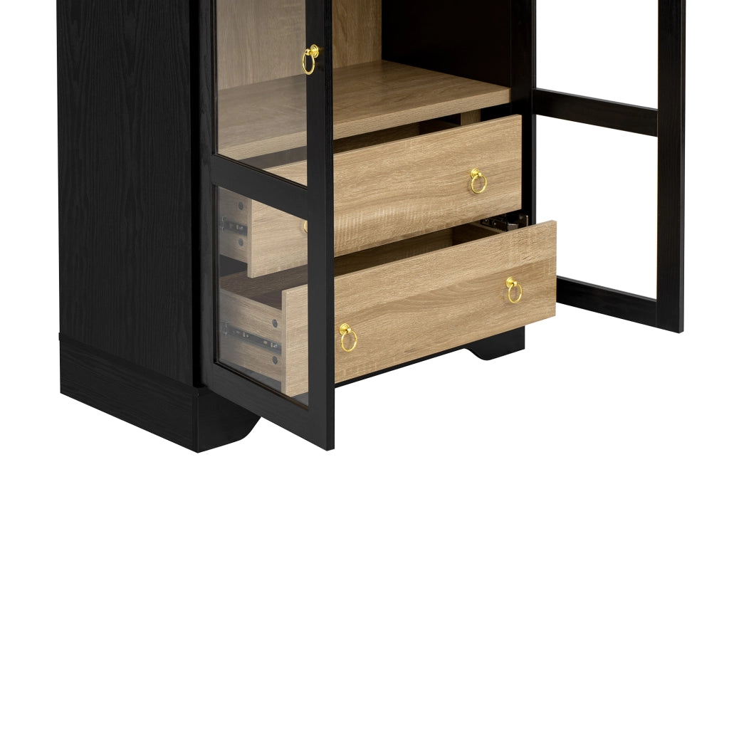 Credenza alta con 2 cassetti; ripiani regolabili e vetro - per cucina - 76.2×40.1×180 cm - nero