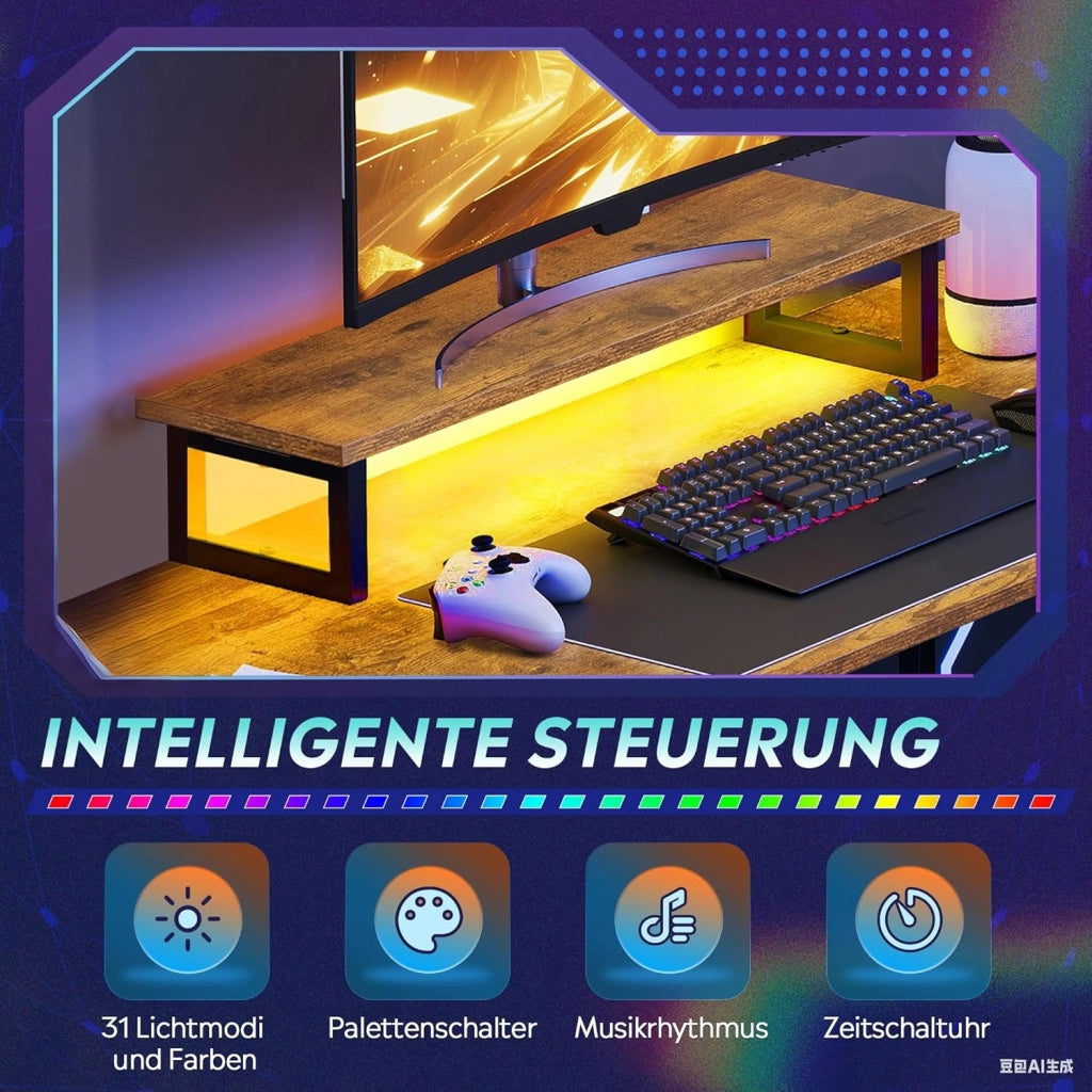 Scrivania da gaming angolare L ¨C zephmum ¨C marrone, legno, 150x118 cm