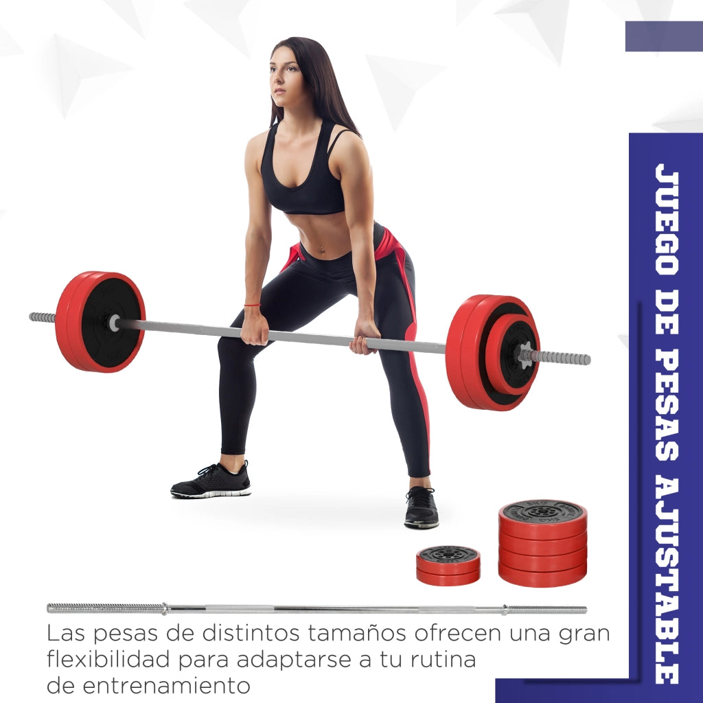 Set pesi con barra e dischi ¨C zephmum ¨C 30 kg, 170x26x26 cm, rosso