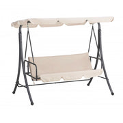 Trade Shop - Dondolo Letto Da Giardino 3 Posti Con Tettuccio Parasole Orientabile Struttura In Acciaio - Beige