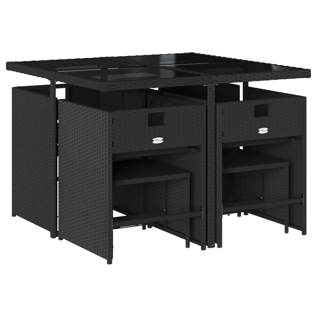 Set da Pranzo da Giardino 9 pz | Set Salotto da Giardino con Cuscini Nero in Polyrattan