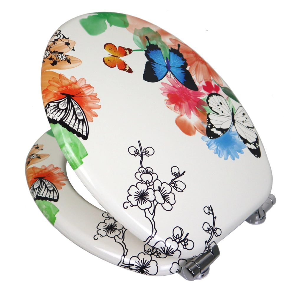 Sedile wc copri vater universale frizionato fantasia in mdf chiusura rallentata *** fantasia butterfly, confezione 1