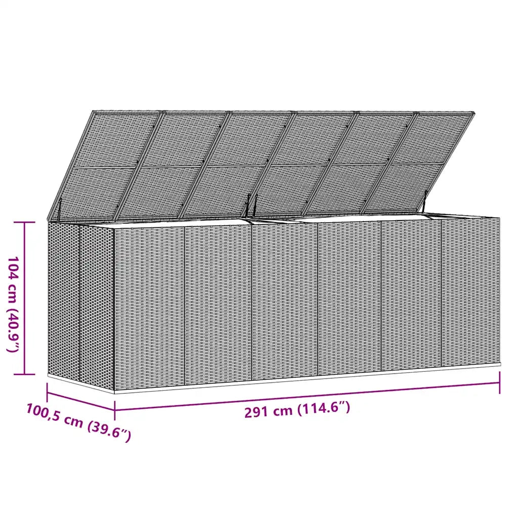 Contenitore da Giardino in Rattan PE 291x100,5x104 cm Grigio 317237
