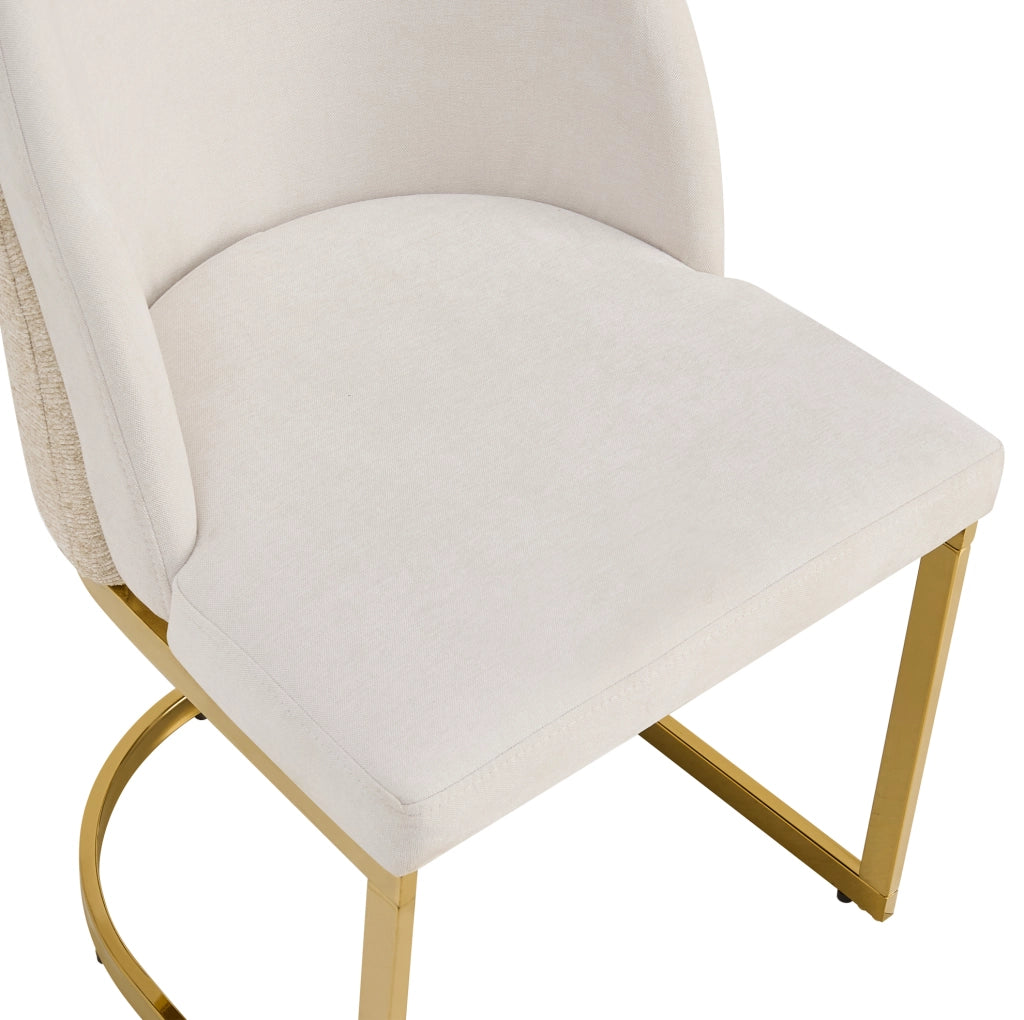 Set 2 sedie da pranzo in ciniglia beige e oro
