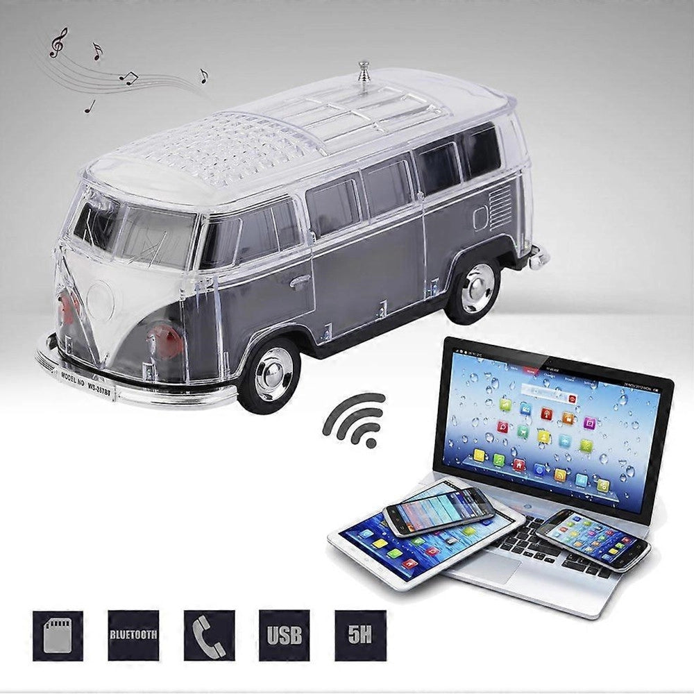 Trade Shop - Cassa Altoparlante Bluetooth Forma Furgoncino Retrò Portatile Con Luci Led Radio Fm Usb -
