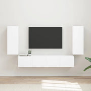 Set di Mobiletto da TV a Parete 4 pcs Bianco Legno multistrato