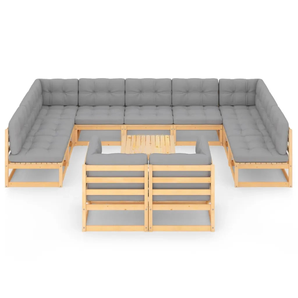 Set Divani Giardino 12 pz con Cuscini in Legno Massello di Pino 3077269
